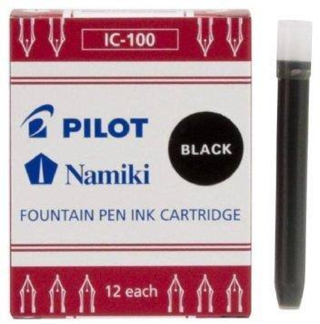 REFILLS FOUNTAIN PEN INK CARTRIDGE BLACK 12pcs IC-100 NAMIKI PILOT