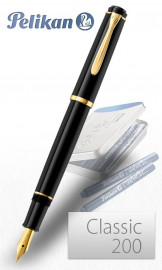 Pelikan P200 Classic Black with cartridges fountain pen (F/M/B nib)