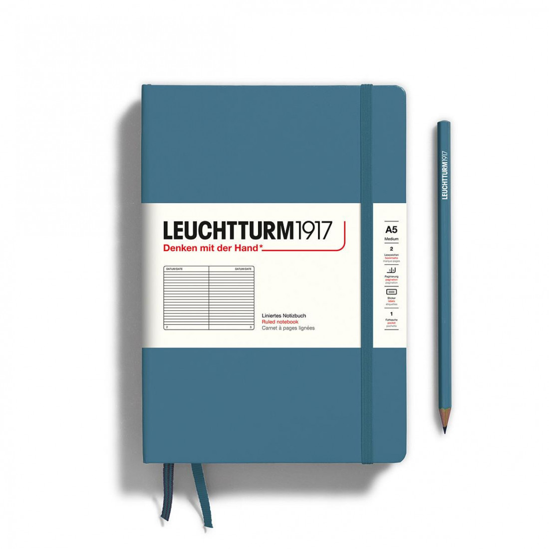 Leuchtturm 1917 Notebook A5 Hardcover 251 numbered pages Stone Blue,  ruled