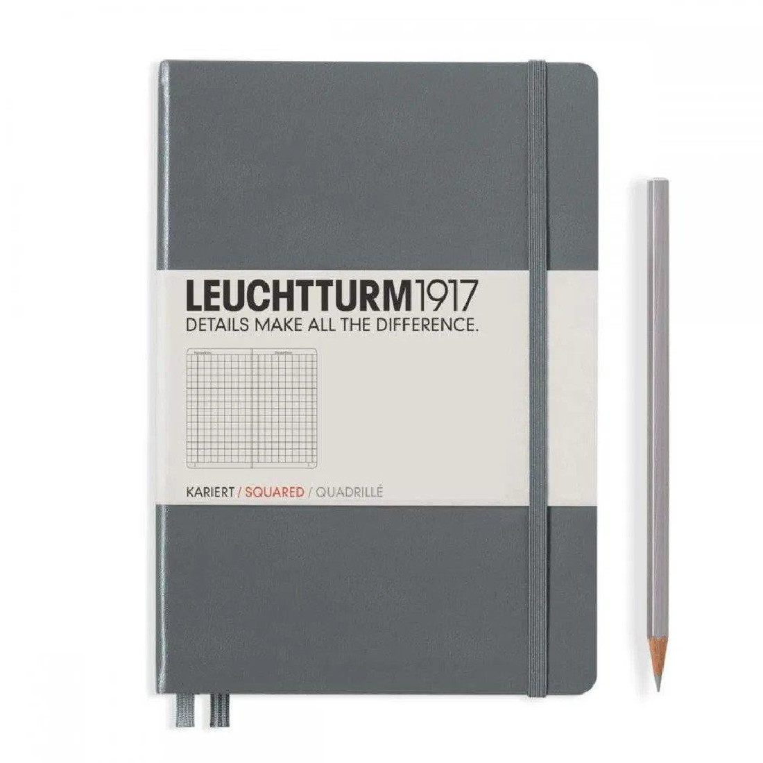 Leuchttrum 1917 Notebook A5 Hardcover, 251 numbered pages, Anthracite, squared