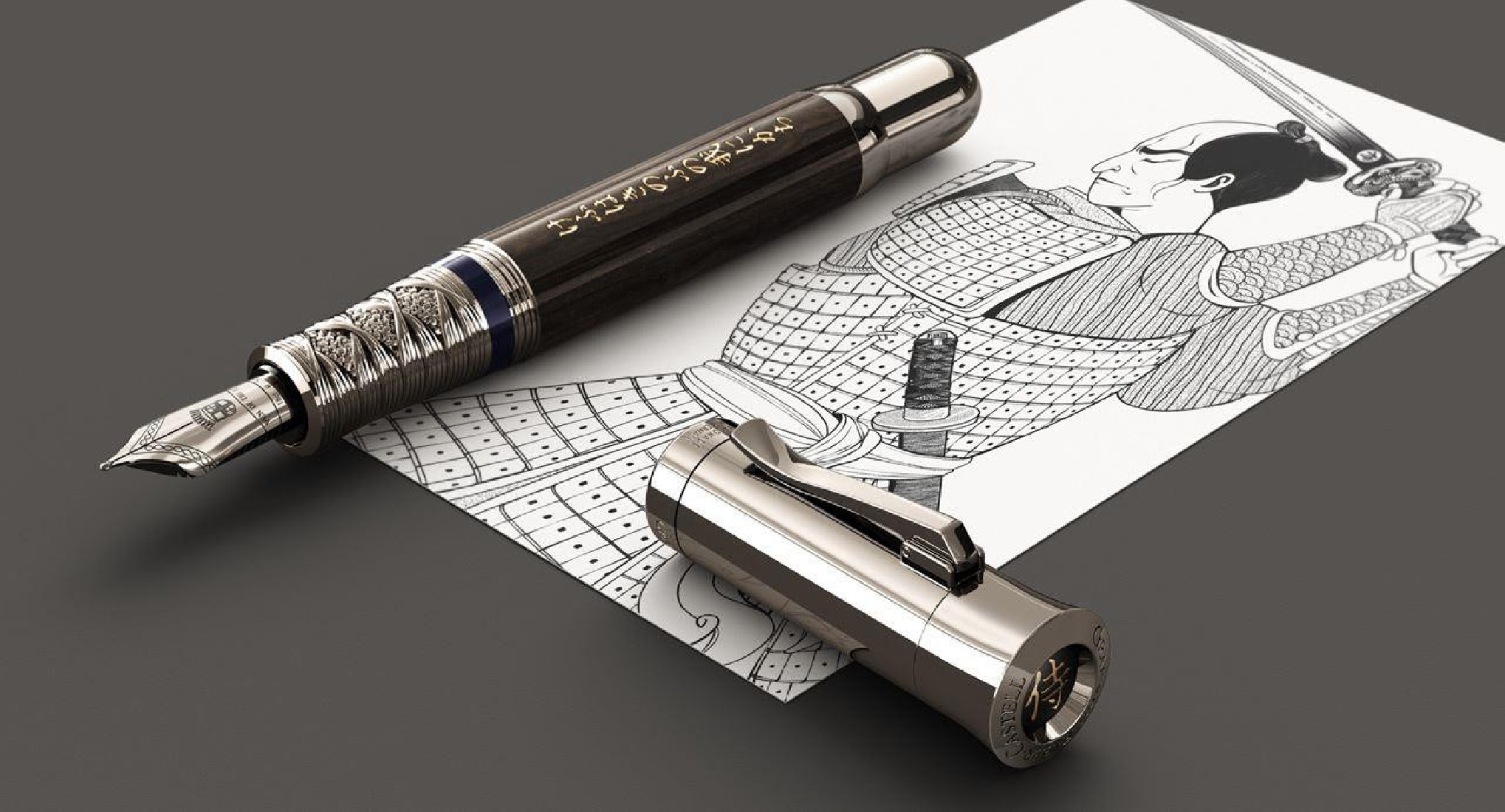 Graf Von Faber Castell Fountain pen Pen of the Year 2019 Ruthenium Samurai
