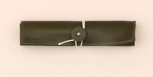 Paper Republic olive green leather pen & pencil case