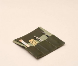 Paper Republic olive green leather pen & pencil case