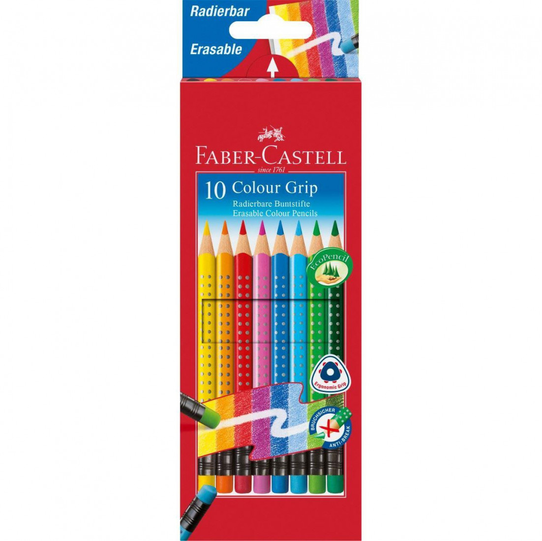Faber Castell Colour Grip erasable colour pencils, wallet of 10  116613