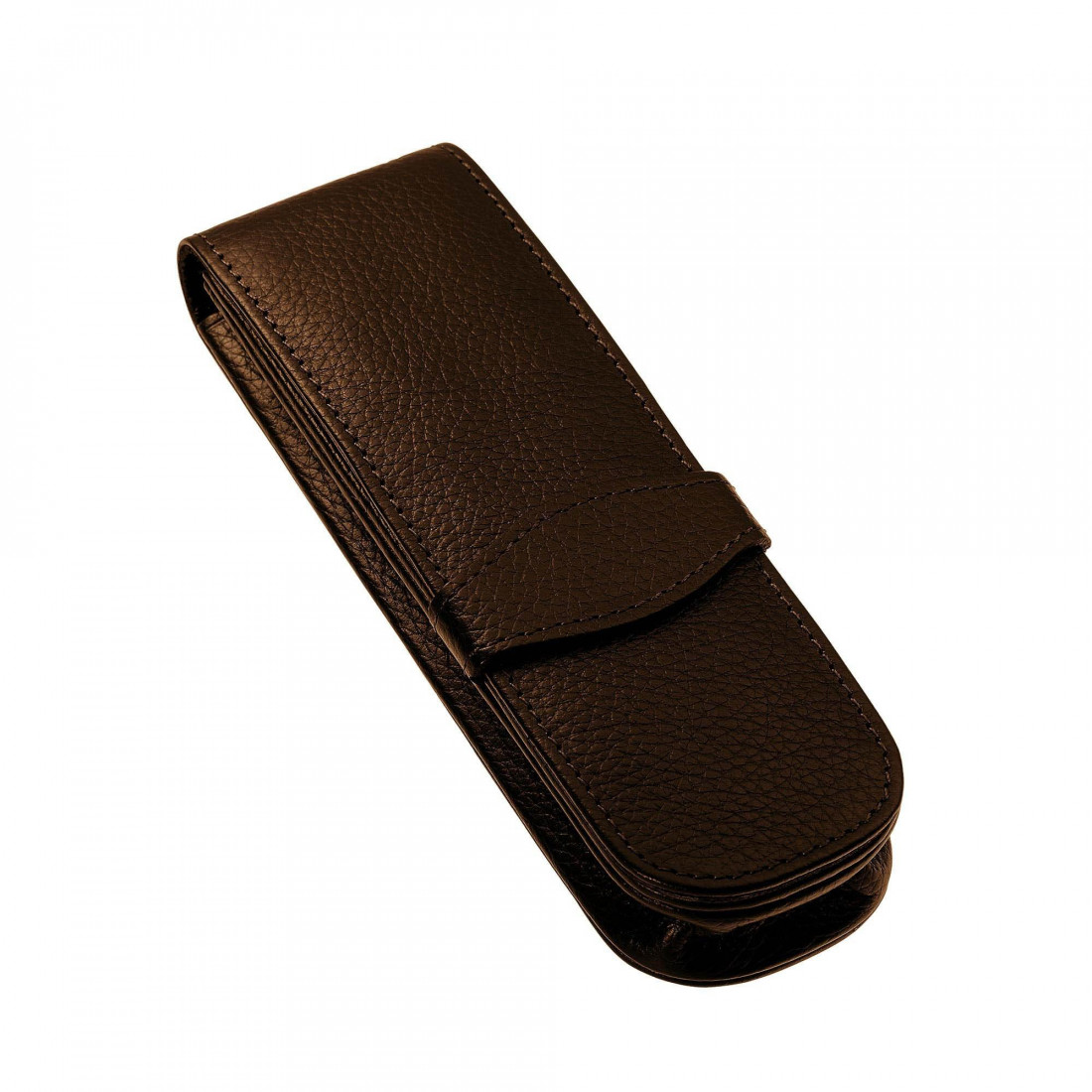 Leather flap case dark brown for 2 pens ONLINE