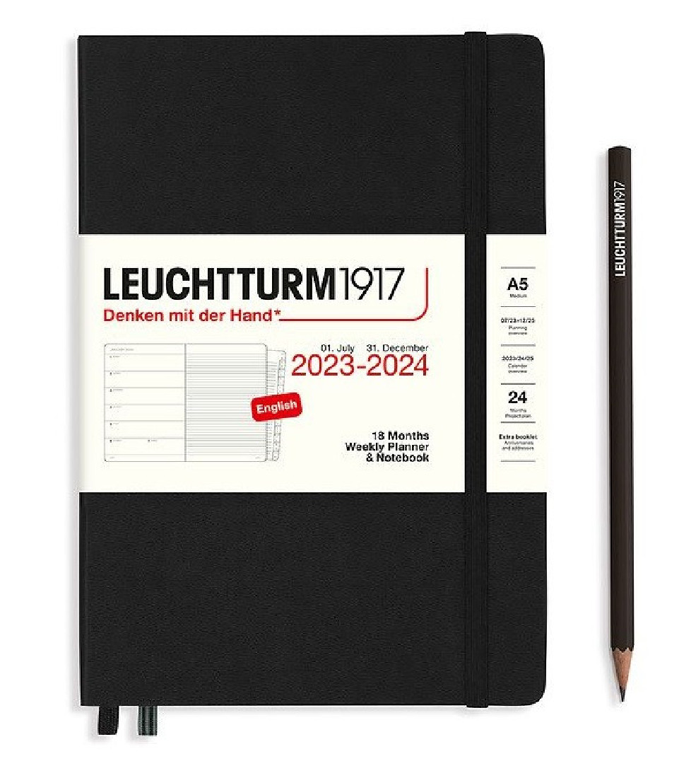 Leuchtturm 1917 Weekly Planner and Notebook 18 Months 2023 - 2024 A5 Black Hard Cover