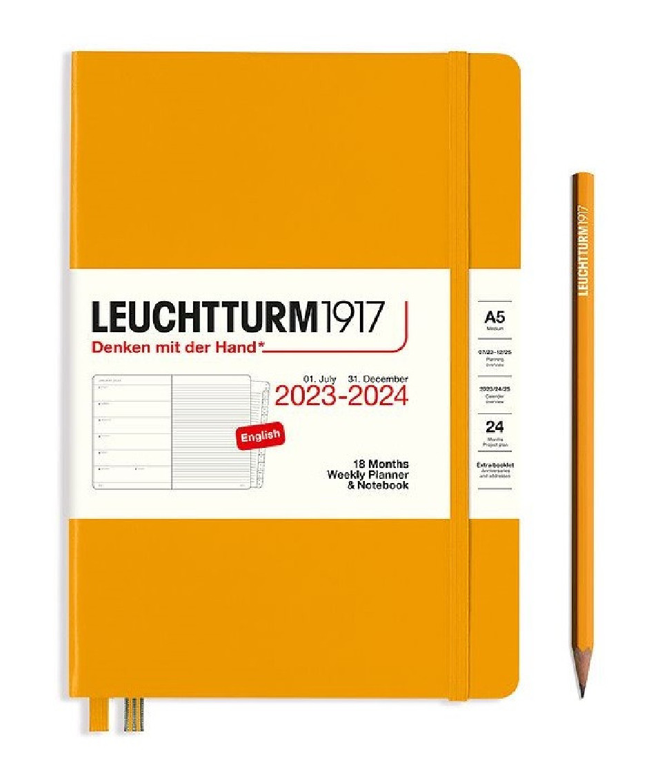 Leuchtturm 1917 Weekly Planner and Notebook 18 Months 2023 - 2024 A5 Rising Sun Hard Cover