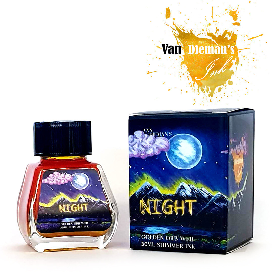 Van Diemans Night - Golden Orb Web - Shimmering Fountain Pen 30ml Ink