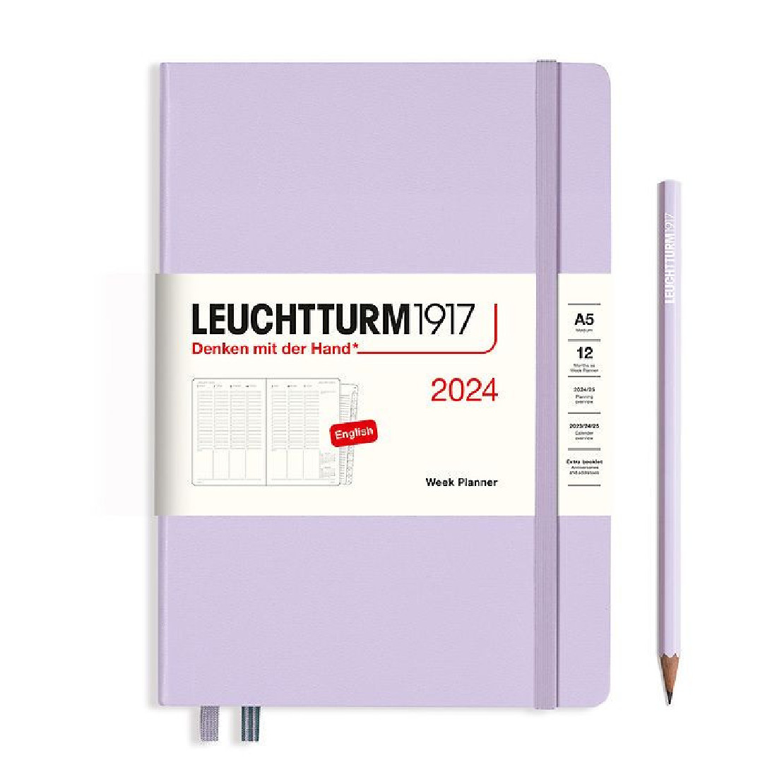 Leuchtturm 1917 Week Planner 2024 Lilac Medium A5 Hard Cover