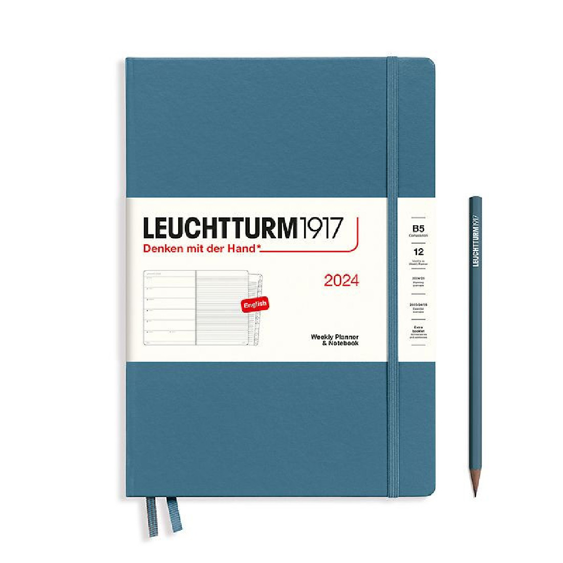 Leuchtturm 1917 Weekly Planner and Notebook 2024 Stone Blue B5 Hard Cover