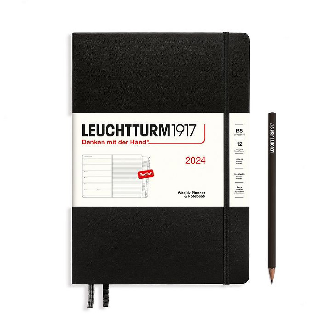Leuchtturm 1917 Weekly Planner and Notebook 2024 Black B5 Hard Cover