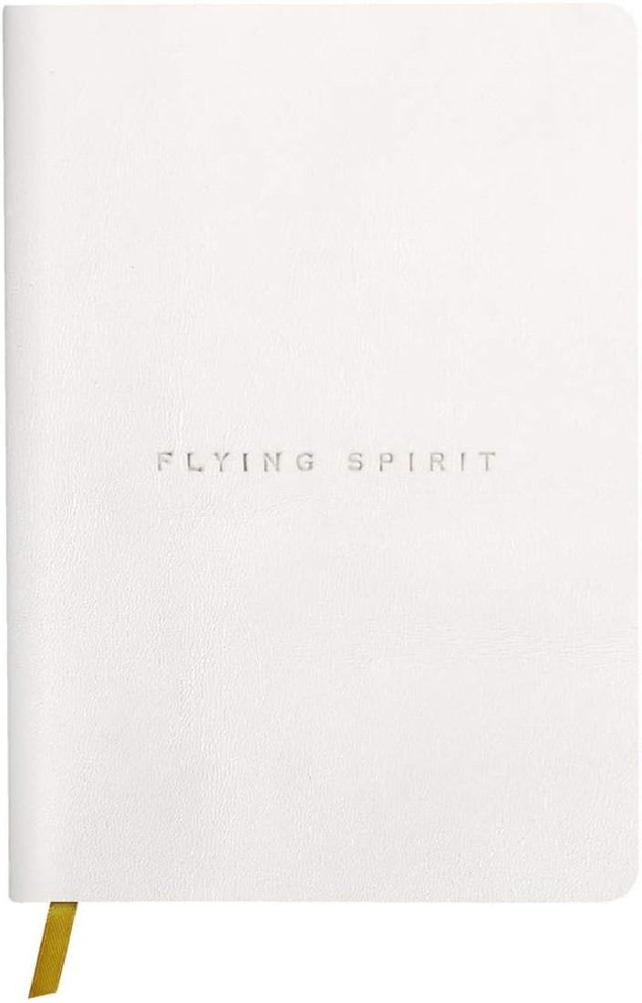 Clairefontaine Rhodia 104946C - A Flying Spirit thread sewn paperback notebook 180 ivory pages 14.8x21 cm 90 g lined, glazed lambskin leather cover, white