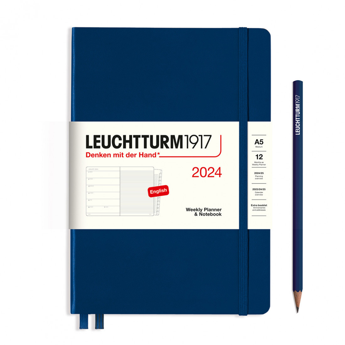 Leuchtturm 1917 Weekly Planner and Notebook 2024 Navy Medium A5 Hard Cover
