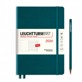 Leuchtturm 1917 Weekly Planner and Notebook 2024 Pacific Green Medium A5 Hard Cover