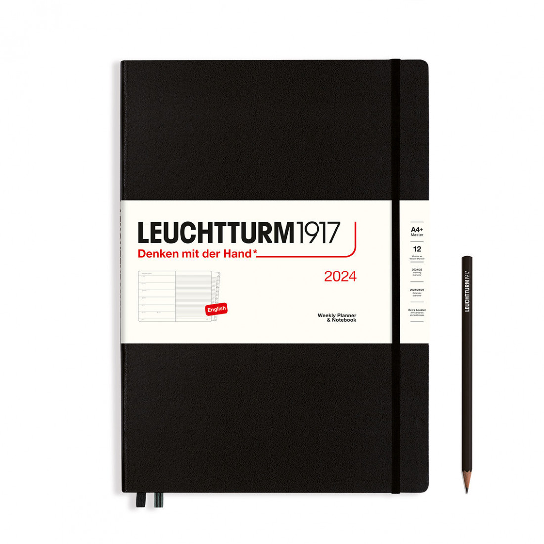 Leuchtturm 1917 Weekly Planner and Notebook 2024 Black Master A4 Plus Hard Cover