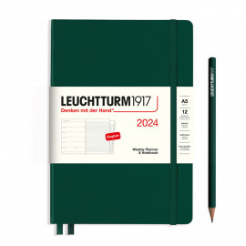 Leuchtturm 1917 Weekly Planner and Notebook 2024 Forest Green Medium A5 Hard Cover