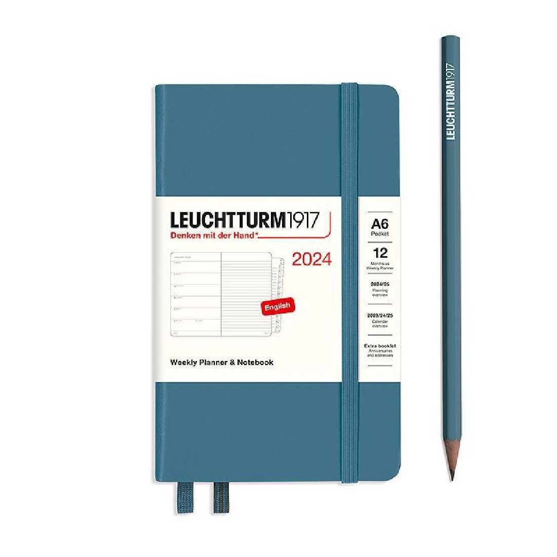 Leuchtturm 1917 Weekly Planner and Notebook 2024 Stone Blue Pocket A6