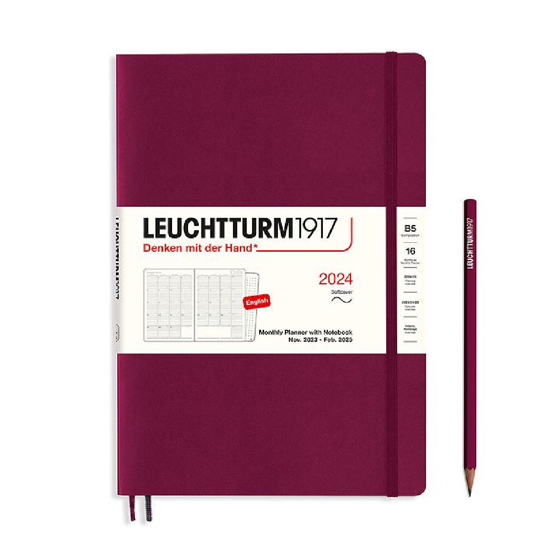 Leuchtturm 1917 Monthly Planner and Notebook 2024 Port Red Composition B5 Soft Cover