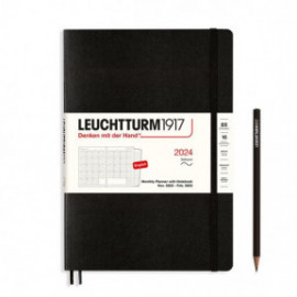 Leuchtturm 1917 Monthly Planner and Notebook 2024 Black Composition B5 Soft Cover