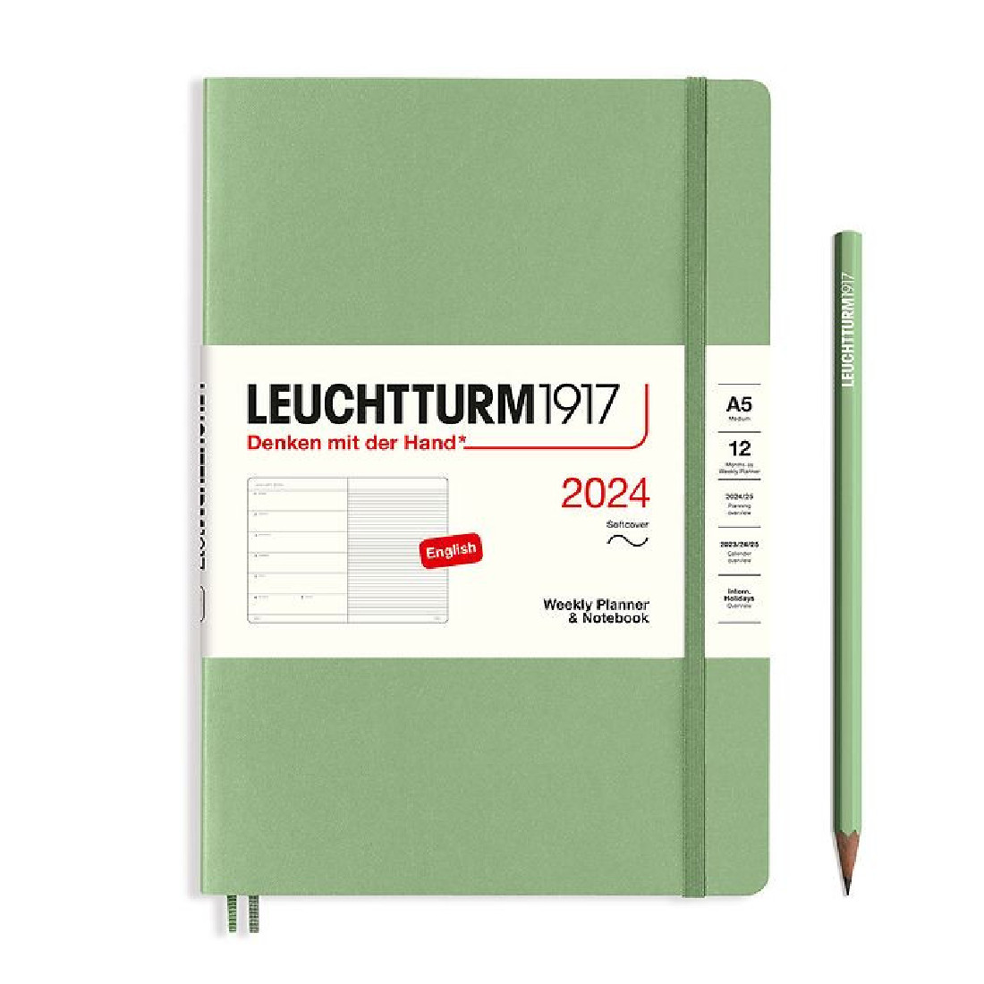 Leuchtturm 1917 Weekly Planner and Notebook 2024 Sage Medium A5 Soft Cover