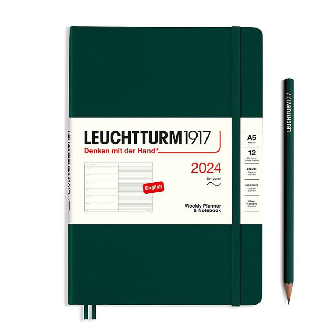 Leuchtturm 1917 Weekly Planner and Notebook 2024 Forest Green Medium A5 Soft Cover