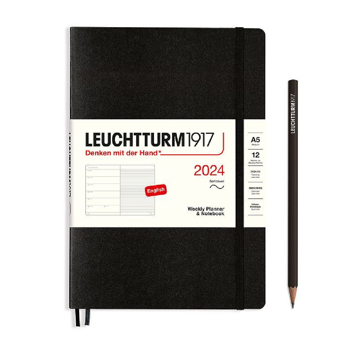 Leuchtturm 1917 Weekly Planner and Notebook 2024 Black Medium A5 Soft Cover