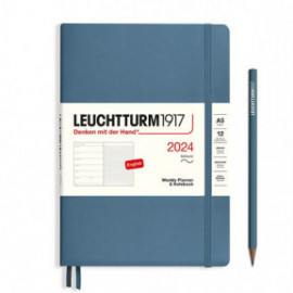 Leuchtturm 1917 Weekly Planner and Notebook 2024 Stone Blue Medium A5 Soft Cover