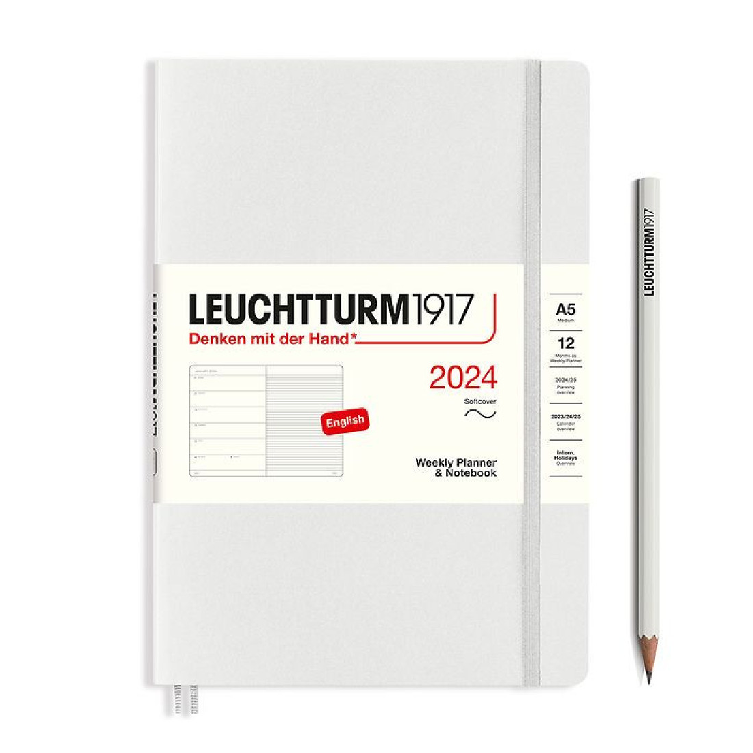 Leuchtturm 1917 Weekly Planner and Notebook 2024 Light Grey Medium A5 Soft Cover