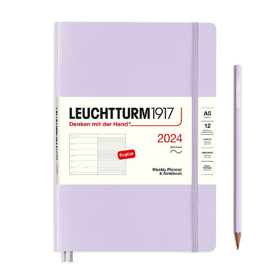 Leuchtturm 1917 Weekly Planner and Notebook 2024 Lilac Medium A5 Soft Cover