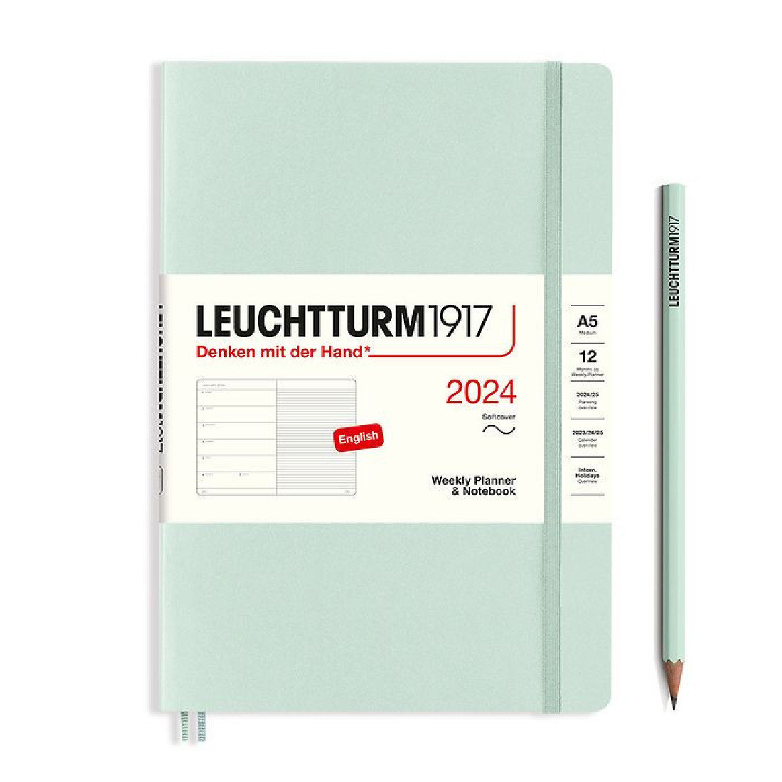 Leuchtturm 1917 Weekly Planner and Notebook 2024 Mint Green Medium A5 Soft Cover