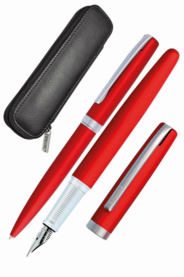 Online Eleganza Fountain Pen and Ballpen Gift Set 34644 red