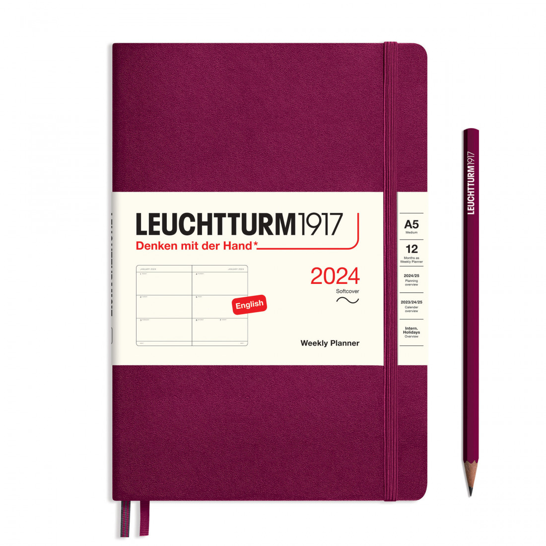 Leuchtturm 1917 Weekly Planner 2024 Port Red Medium A5 Soft Cover