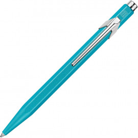 Caran Dache 849 metallic turquoise ballpoint pen, with slim metal box