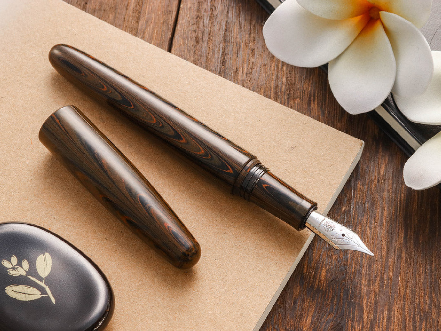 Wancher True Ebonite - Marble Brown stainless steel nib fountain pen
