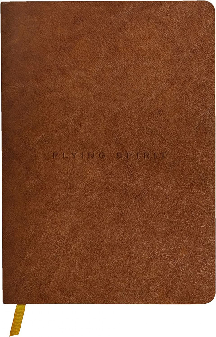 Clairefontaine Rhodia 106946C - A Flying Spirit thread sewn paperback notebook 180 ivory pages 14.8x21 cm 90 g lined, glazed lambskin leather cover, Cognac