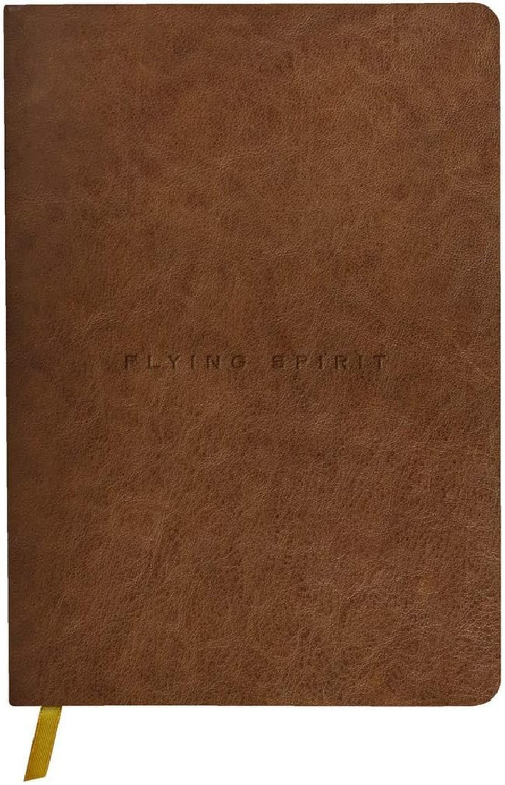 Clairefontaine Rhodia 106943C - A Flying Spirit thread sewn paperback notebook 180 ivory pages 14.8x21 cm 90 g dotted, glazed lambskin leather cover, Cognac