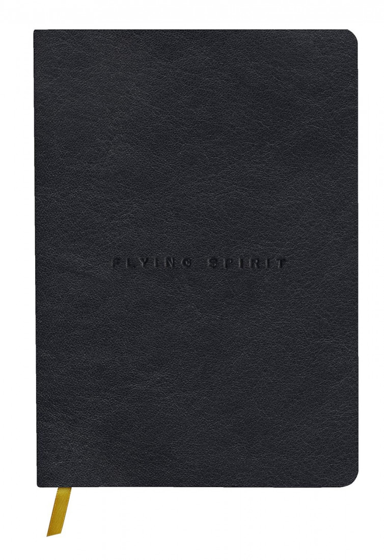 Clairefontaine Rhodia 102946C - A Flying Spirit thread-stitched paperback notebook 180 ivory pages 14.8 x 21 cm 90 g lined, smooth lambskin leather cover, Black