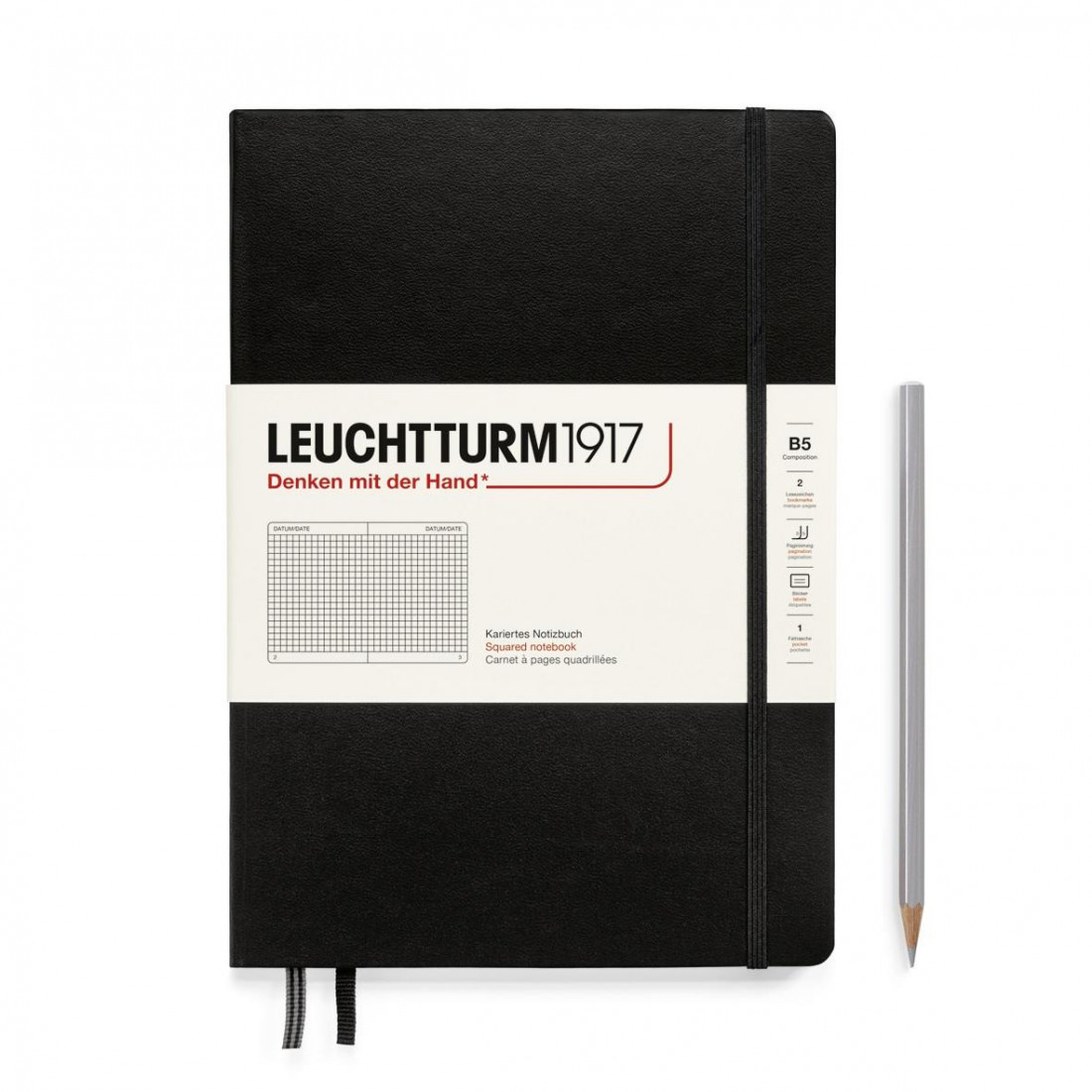 Leuchtturm 1917 Notebook B5 Black Squared Hard Cover
