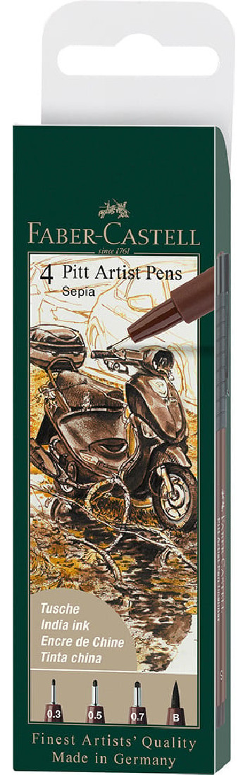 Faber-Castell India Ink 4 Pitt Artist Pens Sepia Set 167101