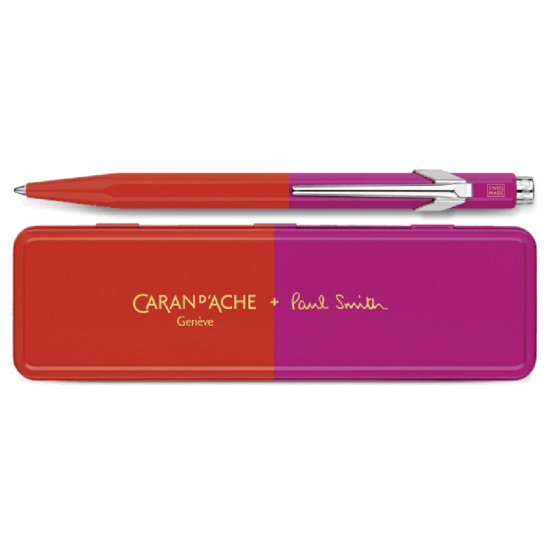 CARAN DACHE 849 Paul Smith warm red and melrose ballpoint pen, with holder