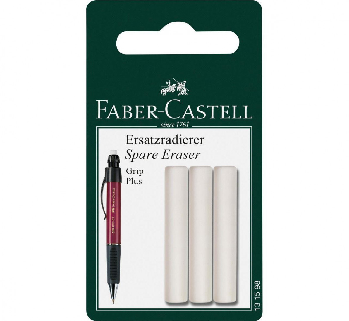 Faber Castell Grip Plus spare erasers for mechanical pencil, pack of 3, 131598