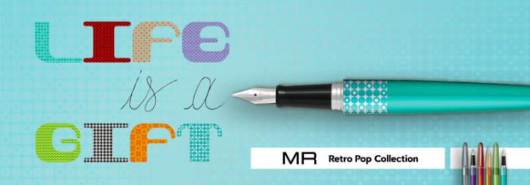 Pilot MR Retro Pop Collection, Fountain Pen, Metallic Light Blue, Dots Ring, Medium Nib