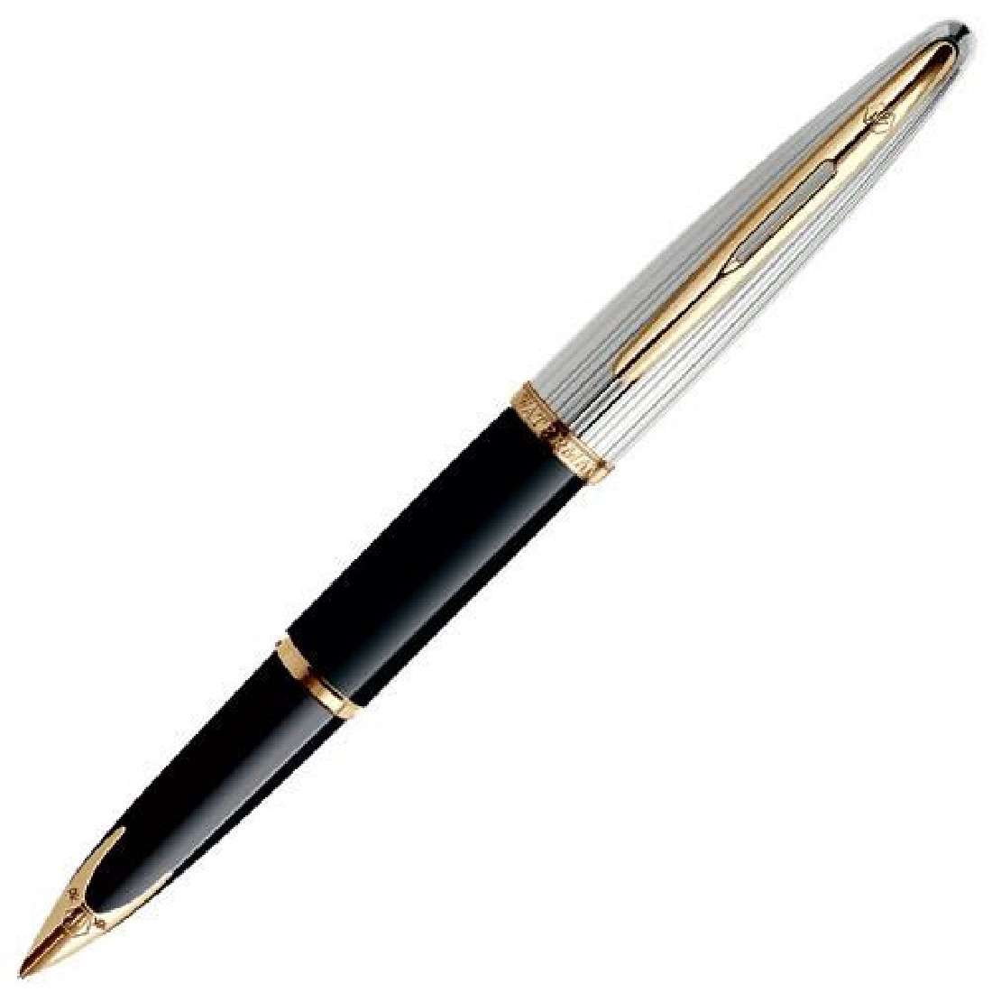 Waterman Carene Deluxe Black Lacquer Silver Plated Gold Trim Fountain Pen S0699940