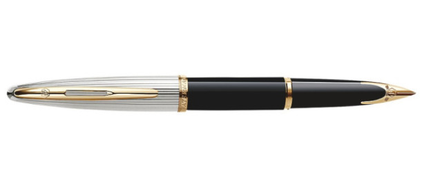Waterman Carene Deluxe Black Lacquer Silver Plated Gold Trim Fountain Pen S0699940