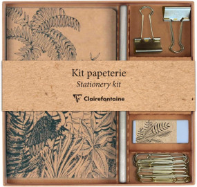 Clairefontaine Rhodia 116046C - A Stationery Kit containing an 11x17 cm Notebook with 64 Lined Pages, a Pencil, 2 Double Clips, 10 Paper Clips and an Eraser - Le Cerisier Blanc Collection