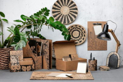 Clairefontaine Rhodia 116038C - A Quilted Notebook with Nature Patterns on Kraft Cover - A4 21x29.7 cm 96 Lined Pages with Margin 90g Ivory Paper - Le Cerisier Blanc Collection