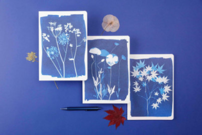 Clairefontaine Rhodia 83502C - A Sewn Notebook Floral / Cyanotype patterns - A5 14.8x21 cm 64 Pages Lined White paper 90g - Grain paper - Cyanotype Collection
