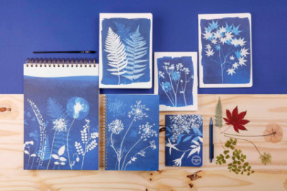 Clairefontaine Rhodia 83502C - A Sewn Notebook Floral / Cyanotype patterns - A5 14.8x21 cm 64 Pages Lined White paper 90g - Grain paper - Cyanotype Collection
