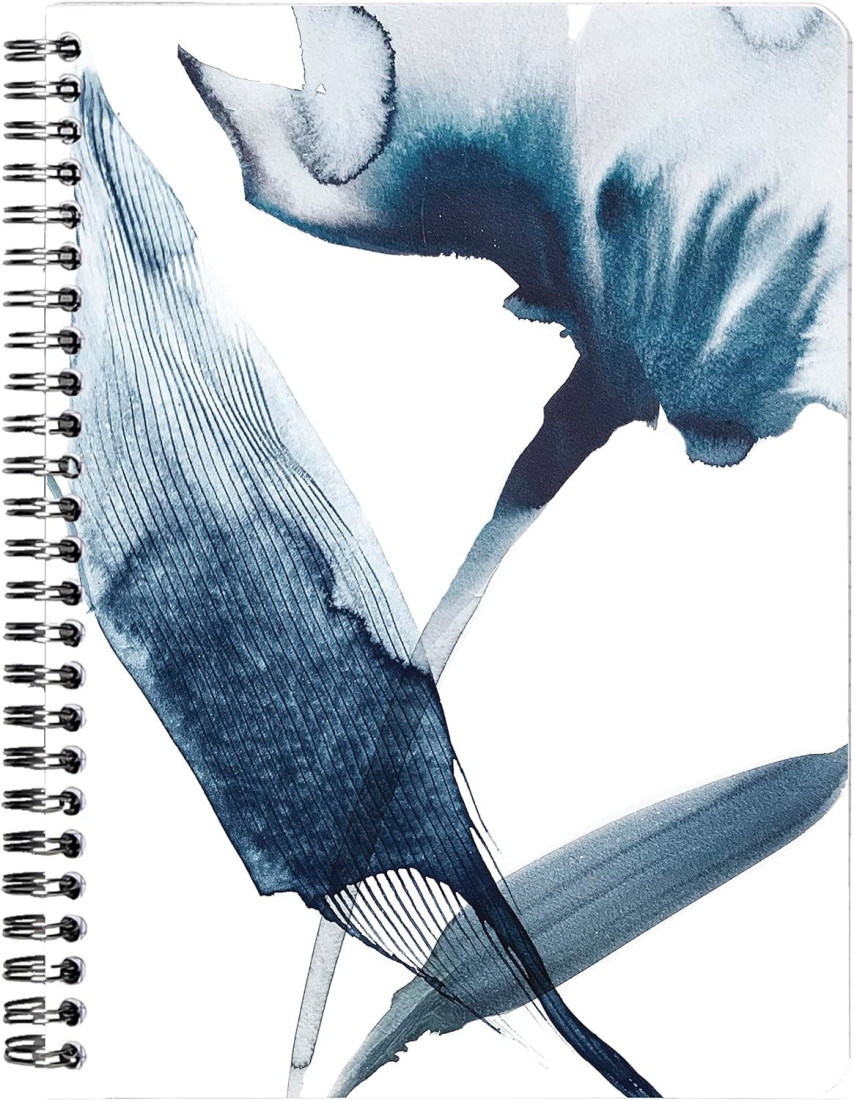 Clairefontaine Rhodia 115928C - A Floral Pattern Spiral Notebook Painted in Blue Ink - A5 14.8x21 cm 120 Lined Pages 90g White Paper - 6 Pockets - Inkebana Collection