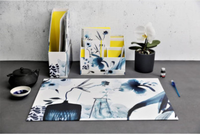 Clairefontaine Rhodia 115928C - A Floral Pattern Spiral Notebook Painted in Blue Ink - A5 14.8x21 cm 120 Lined Pages 90g White Paper - 6 Pockets - Inkebana Collection